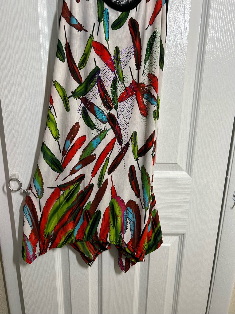 Julia Feather Print Lace Back Handkerchief Hem Tunic Dress Silk Blend 
Size S/M - Picture 10 of 13